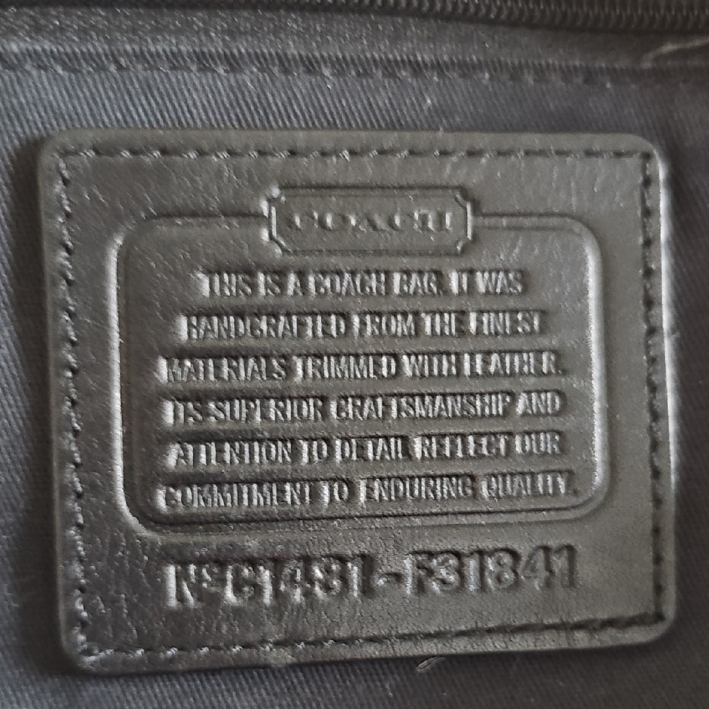 Coach Black Tan Signature Canvas Shoulder Bag Hand Large Size Leather Purse - Picture 2 of 12